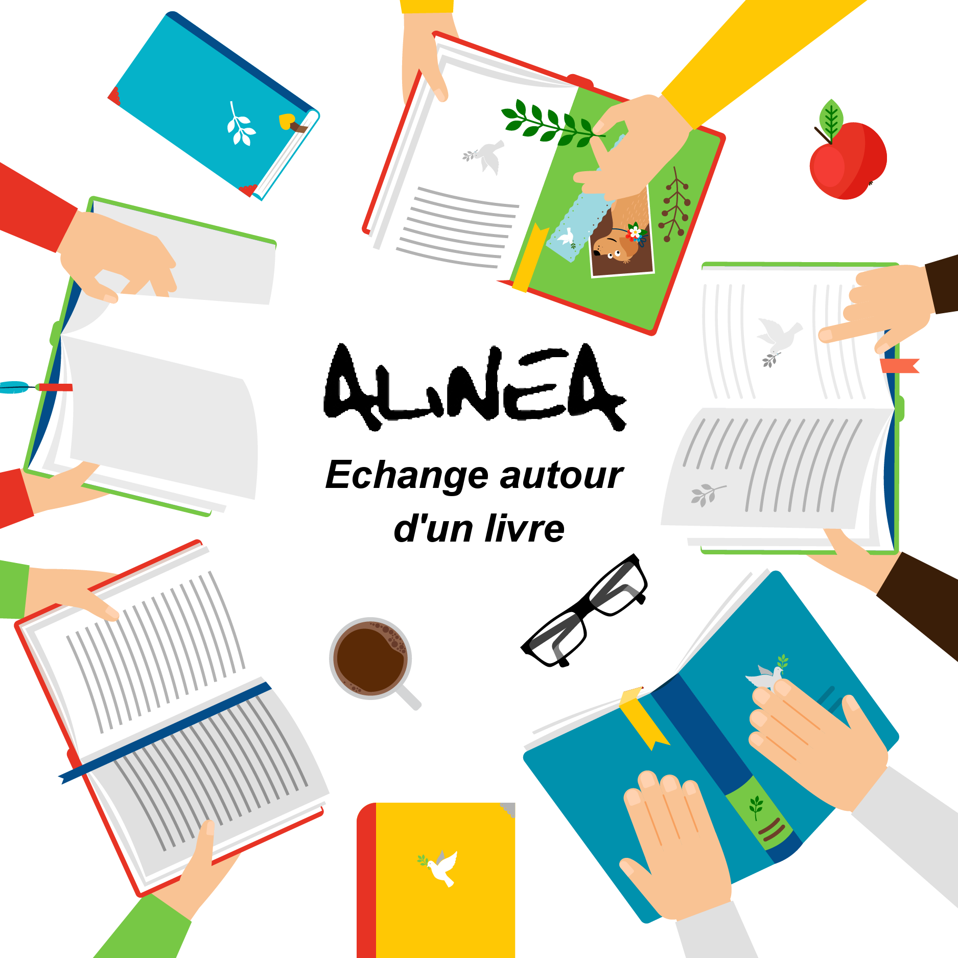 Des livres différents avec des mains posées