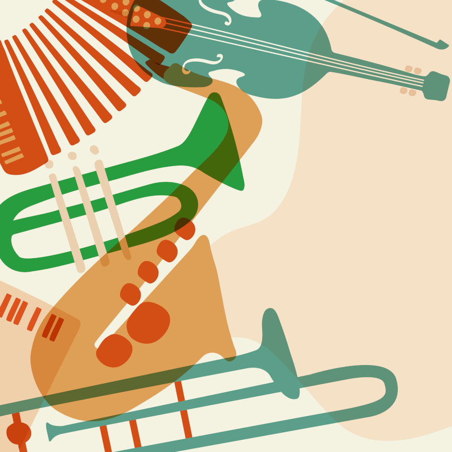 instruments de musique dessinés sur fond beige