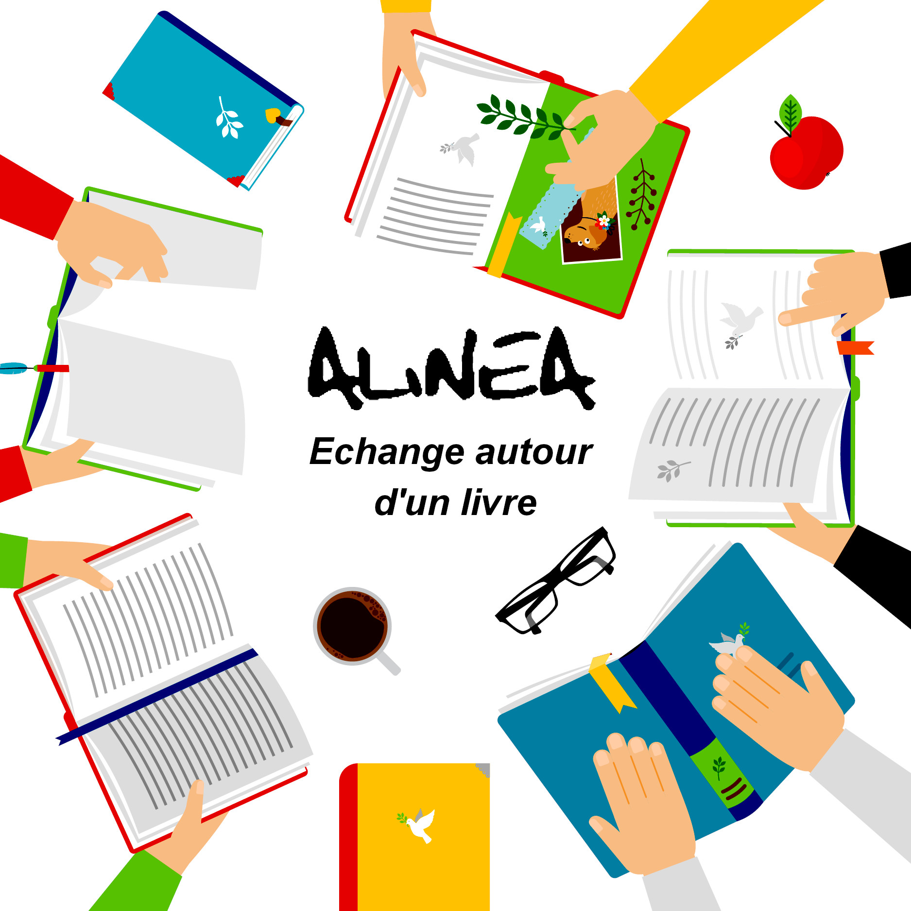 Des livres différents avec des mains posées