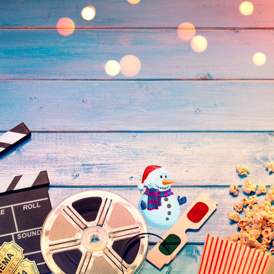 bobine clap lunettes 3d et pop corn bonhomme de neige