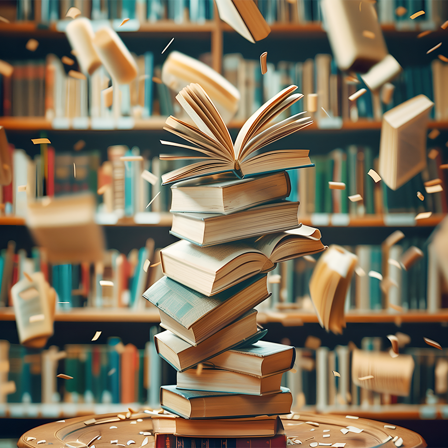 @Pixabay pile de livres et livres volants