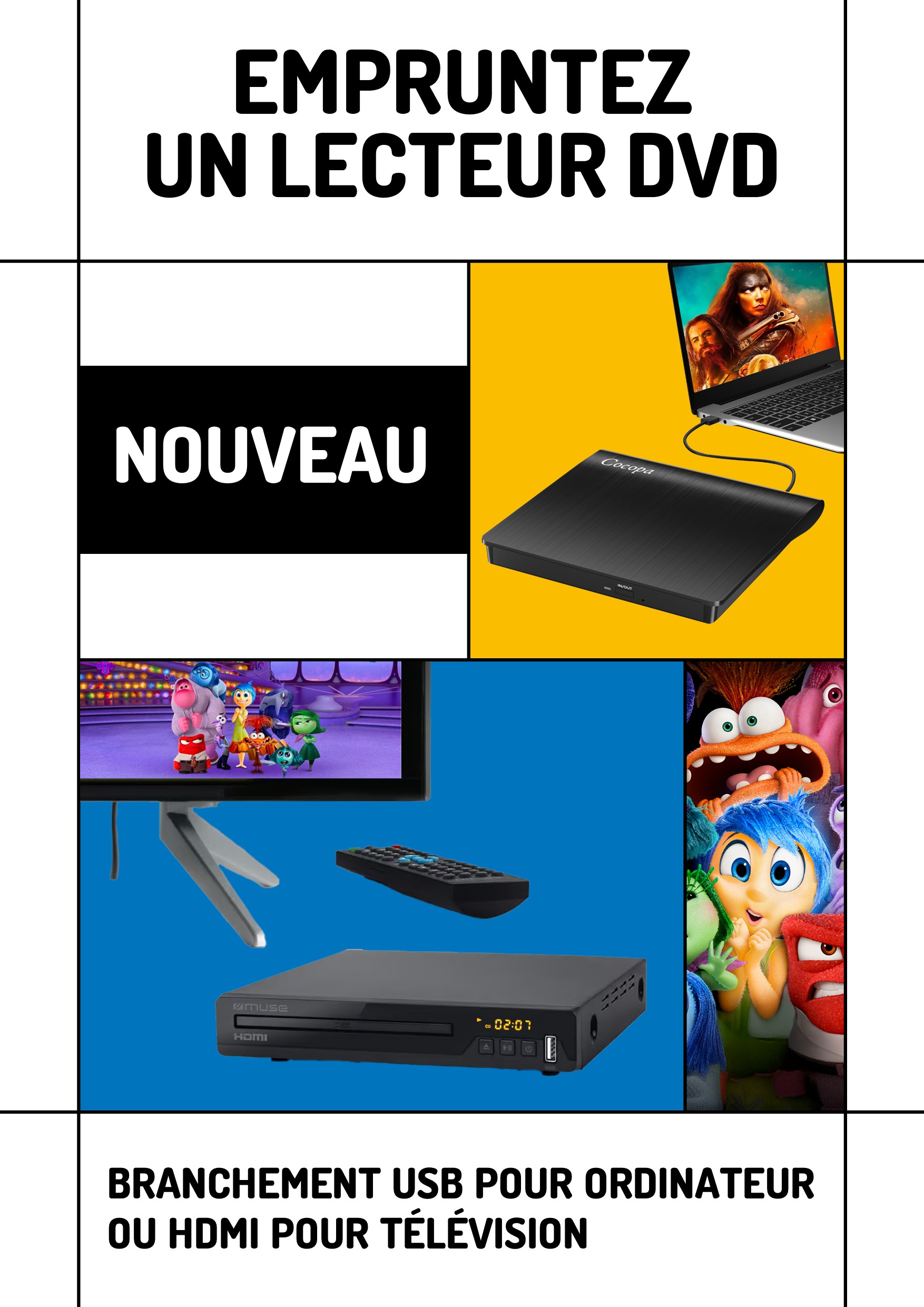 Empruntez un lecteur DVD pour ordinateur et télévision