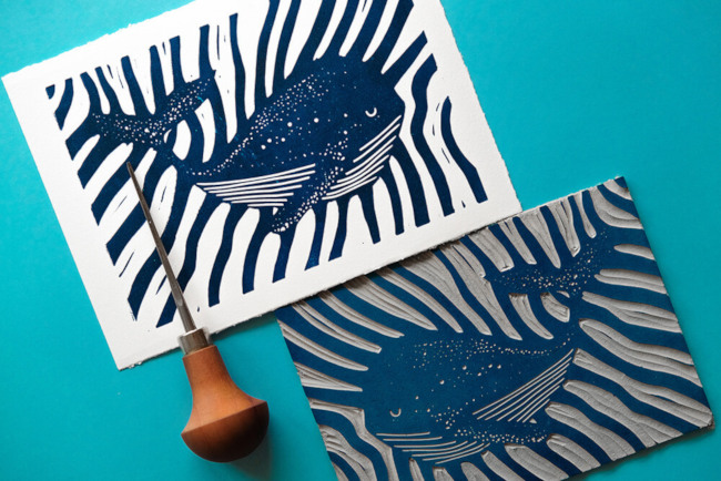 Linogravure baleine La Tit'Fabrik