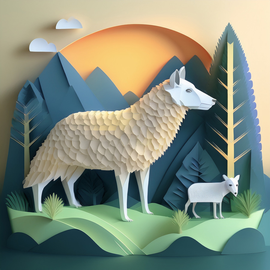 1 loup et 1 agneau dans la forêt