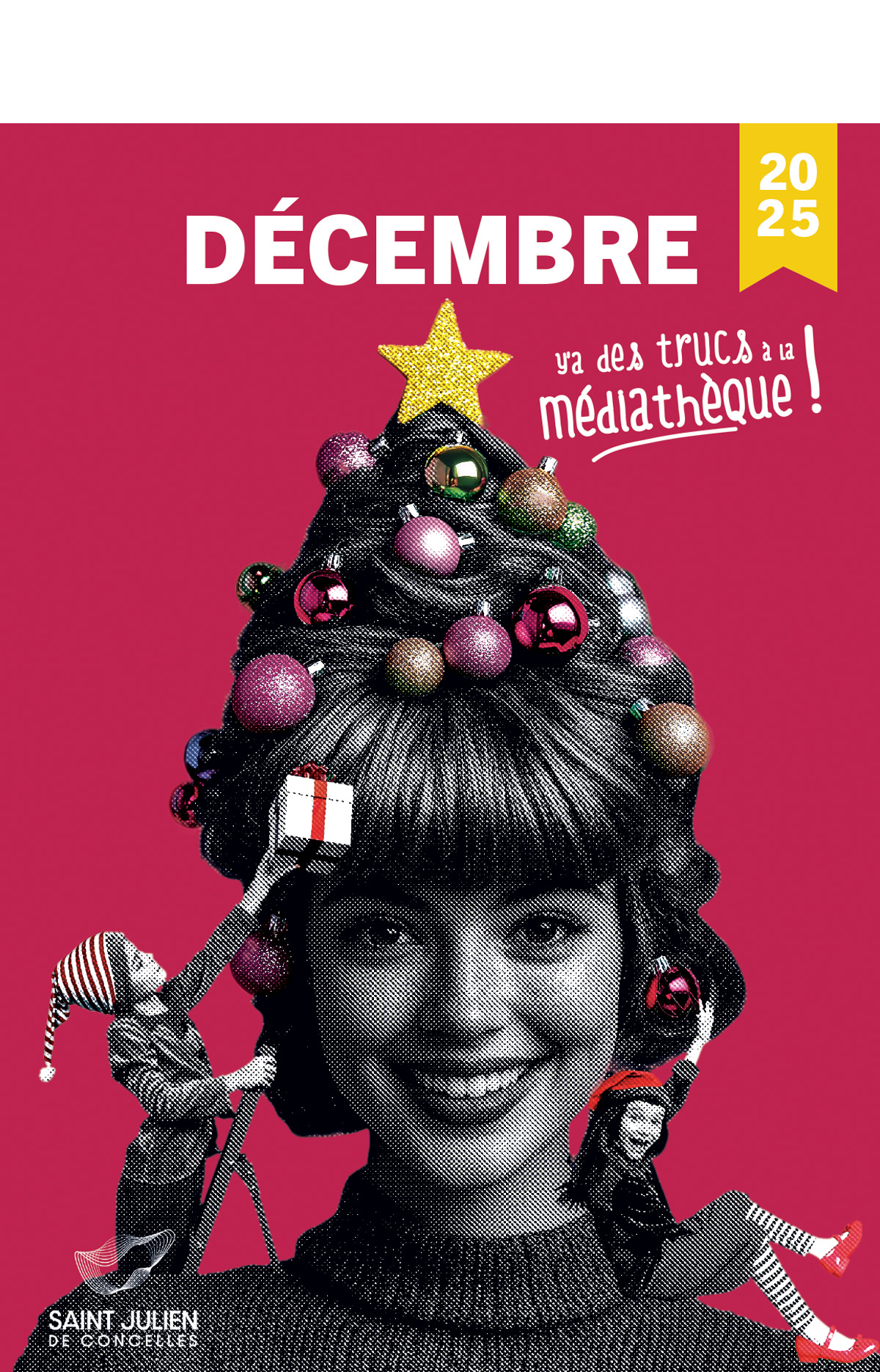 En décembre, y'a des trucs à la médiathèque garçon au cheveux hérissés devant une toiles d'araignée