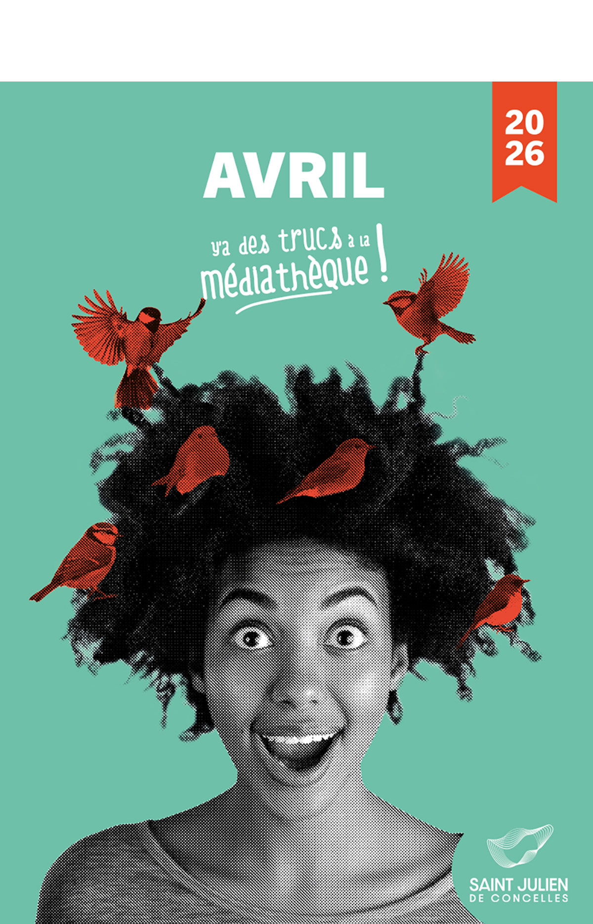 En avril, y'a des trucs à la médiathèque garçon au cheveux hérissés devant une toiles d'araignée