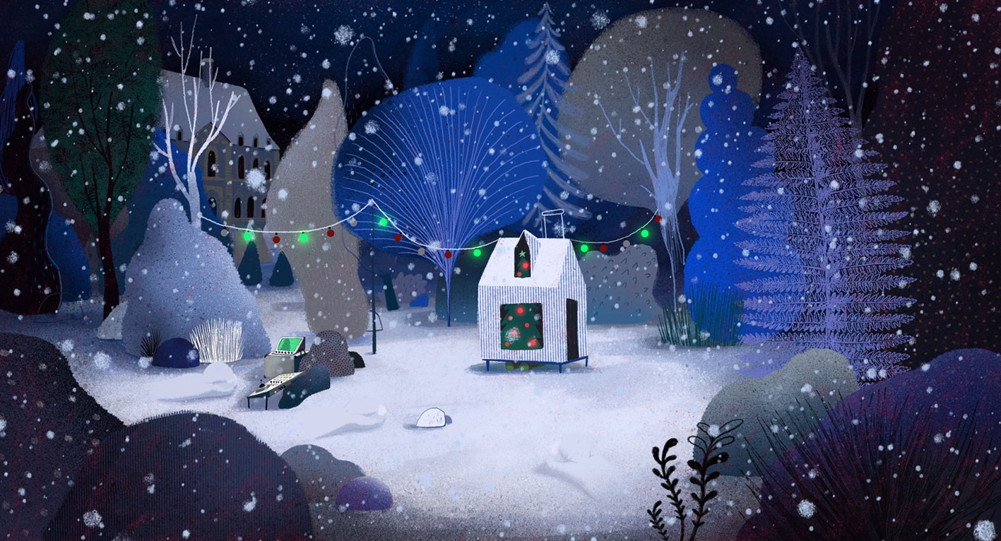 une image du court metrage operation pere noel paysage de nuit dans la foret